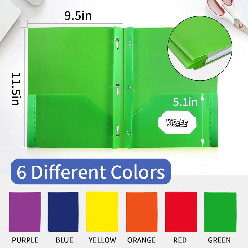KIOEEE Heavy Duty Plastic Folders with 2 Pockets and 3 Prongs (12 Pack),Fit Letter Size Paper, Business Card Slot, Assorted Colors for School,Office and Home - Image 2